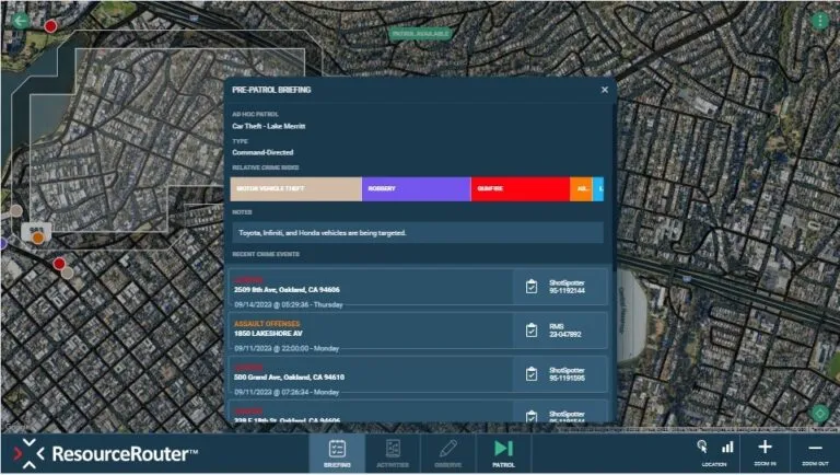 Image of the patrol screen with ResourceRouter functionality by SoundThinking.