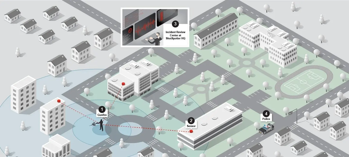 a map of a city with a red light