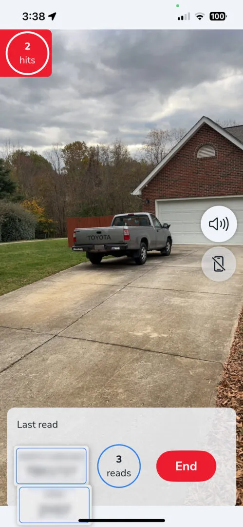 Screenshot of PlateRanger's mobile license plate reader app.