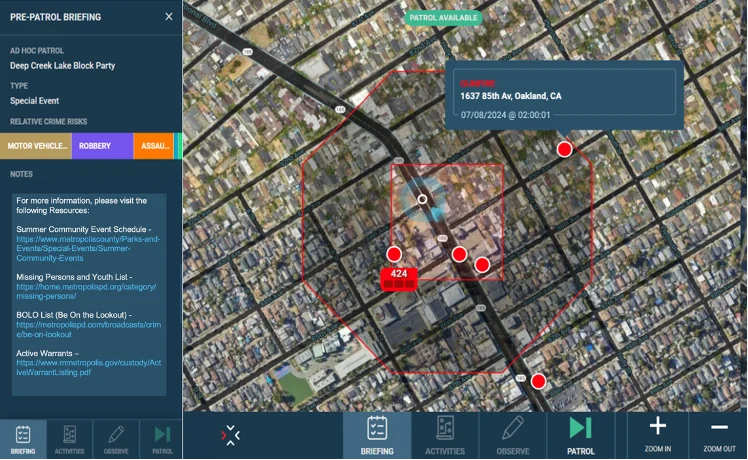 Image of ResourceRouter solution that optimizes patrol time in crime hot spots.