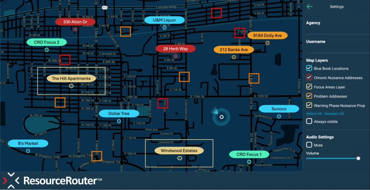 Map overlay of ResourceRouter proactive patrol management data.